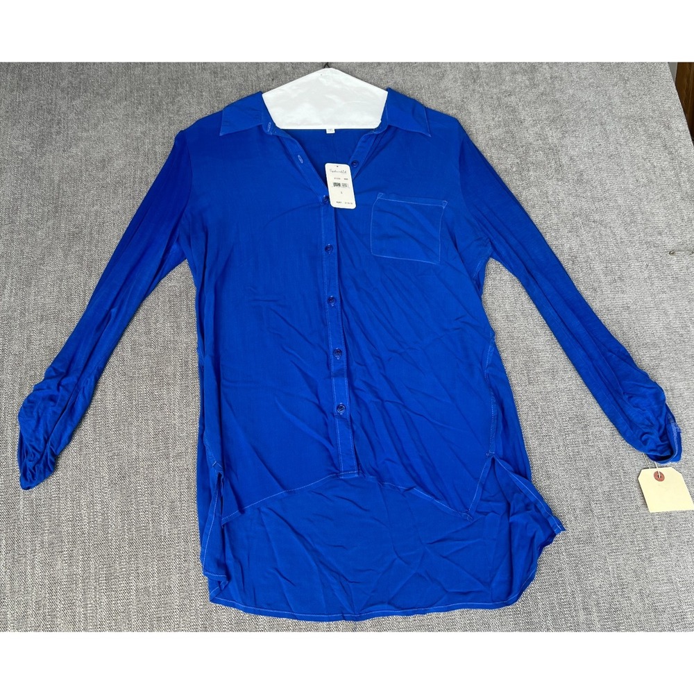 Splendid Tunic Shirt Womens S Blue High-Low Hem Long Sleeve Collared Button-Up